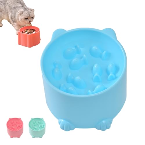 Erhöhte Kunststoff-Slow-Feeder-Schüssel für Katzen - Langsamfress-Bowl geeignet für Trocken - und Feuchtfood (Blau) von Feizikaw