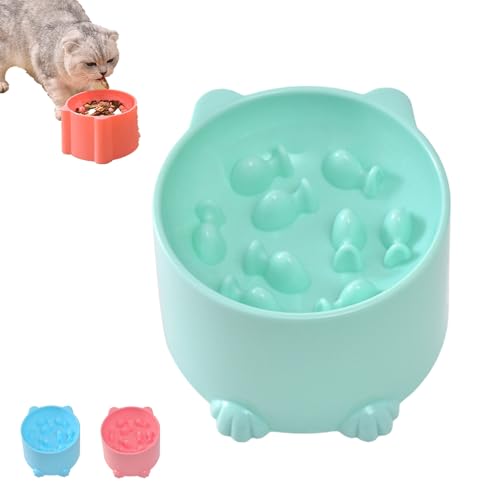Erhöhte Kunststoff-Slow-Feeder-Schüssel für Katzen - Langsamfress-Bowl geeignet für Trocken - und Feuchtfood (Grün) von Feizikaw