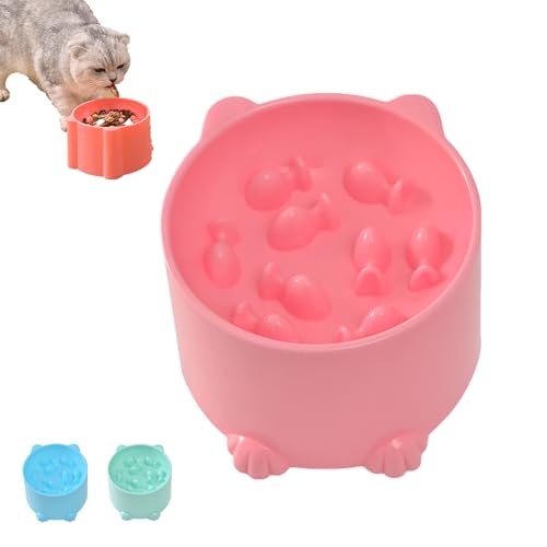 Erhöhte Kunststoff-Slow-Feeder-Schüssel für Katzen - Langsamfress-Bowl geeignet für Trocken - und Feuchtfood (Rosa) von Feizikaw