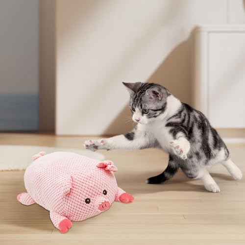 Feizikaw ​​Anti-Stress Unzerstörbares Hundefellkuscheltier mit Quietschfunktion | Interaktives Hundespielzeug Süßes Design (Rosa, 25x14x9cm) von Feizikaw