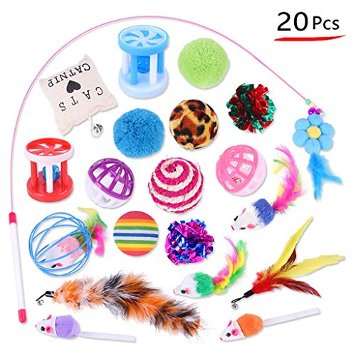 Feizikaw Kauspielzeug Katze 20 Katzenspielzeuge Innen- & Teaser-Wand Katzenstunnel Kugeln PCs Mäuse Katzen Heimtierspielzeug (Multicolor, One Size) von Feizikaw