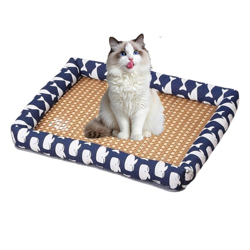 Feizikaw Naturrattan Haustierbettmatte – Haustier-Kühlmatte,Atmungsaktive Sommer-Kühlmatte, gewebt, quadratisch mit Rand, waschbar für Hunde & Katzen​ (A, 75x55cm) von Feizikaw