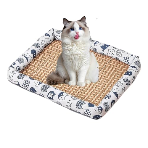 Feizikaw Naturrattan Haustierbettmatte – Haustier-Kühlmatte,Atmungsaktive Sommer-Kühlmatte, gewebt, quadratisch mit Rand, waschbar für Hunde & Katzen​ (D, 40x30cm) von Feizikaw