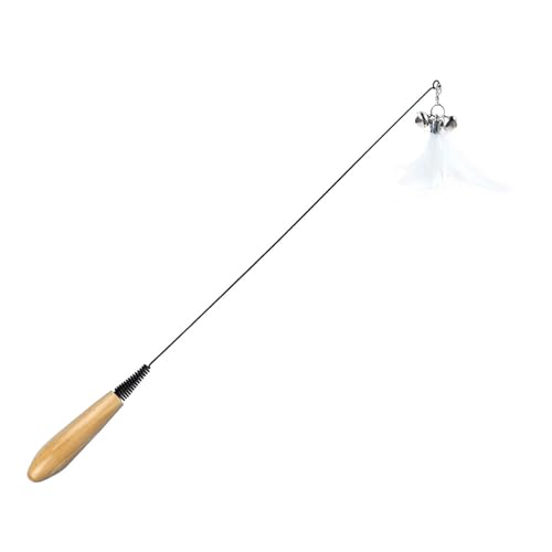 Feizikaw Welpen Kauspielzeug Interaktives Katzenspielzeug für Hauskatzen, Teaser-Stab mit Federn langlebigem Spielspielzeug für Bewegung Instinkte (White, 49cm) von Feizikaw
