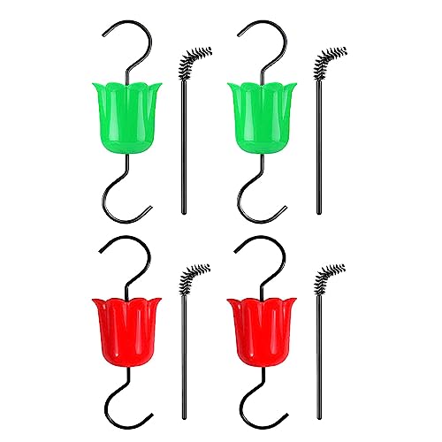 Futterhaus 4 Packungen -Futterspender-Schutz, Wassergraben, Blumen-Futterspender-Haken für den Garten im Freien mit 4 Bürsten (Red, One Size) von Feizikaw