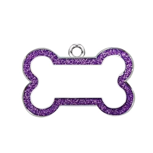 Halsband Welpe Erkennungsmarken, Edelstahl-Haustier-ID-Tags mit glitzerndem Knochen-Design, Hundenamensschild mit Gravur für Hunde, Welpen, Katzen (Purple, 3x4.5x1) von Feizikaw