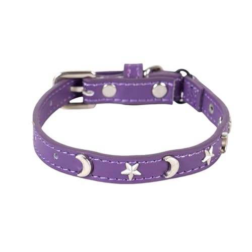 Halsband Welpe Katzenhalsband, geeignet für Jungen Mädchen, mit elastischem Band, Stern Mond, verstellbare Schnalle, Halsband, geeignet für kleine große Katzen, Größe 20,3 – 30,5 cm (Purple, 27.5cm) von Feizikaw