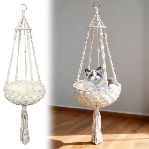 Handgeknüpfte Katzen Hängeschaukel mit Kissen & Aufhängung, Katzenhängebett & Hängematte für gemütliches Schlafen & Entspannen (30CM) von Feizikaw
