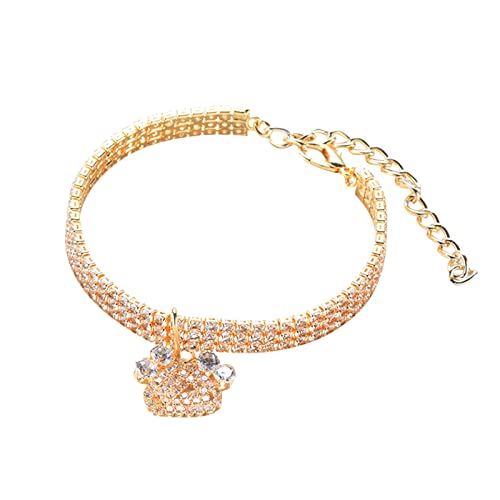 Haustierbänder Personalisierte Halskette mit DREI Reihen, Strass, kleine Fußabdrücke, Haustier-Halskette in verstellbaren Größen, klein, mittel groß, für Jungen Mädchen (Gold, S) von Feizikaw