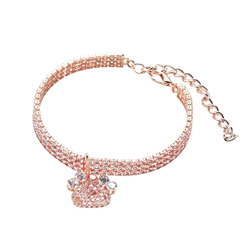 Haustierbänder Personalisierte Halskette mit DREI Reihen, Strass, kleine Fußabdrücke, Haustier-Halskette in verstellbaren Größen, klein, mittel groß, für Jungen Mädchen (Rose Gold, S) von Feizikaw