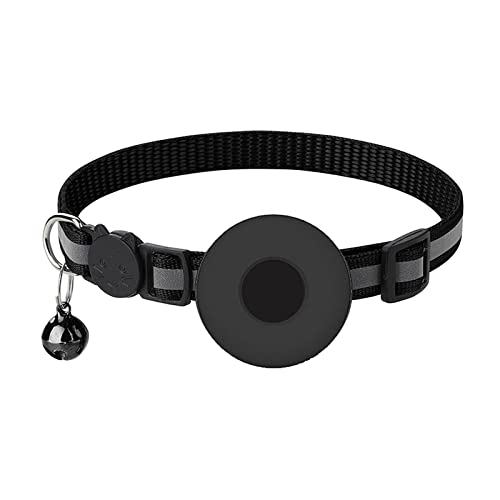 Haustierhalsbänder Airtag Katzenhalsband mit Abreißklingel Airtag Katzenhalsband Reflektierendes Halsband mit verstellbarem Riemen Abbrechbares Halsband mit Airtag-Halterung, 1 cm (Black, One Size) von Feizikaw