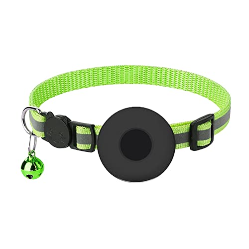 Haustierhalsbänder Airtag Katzenhalsband mit Abreißklingel Airtag Katzenhalsband Reflektierendes Halsband mit verstellbarem Riemen Abbrechbares Halsband mit Airtag-Halterung, 1 cm (Green, One Size) von Feizikaw