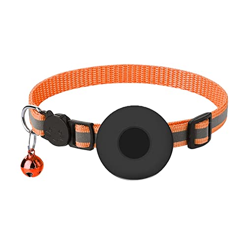 Haustierhalsbänder Airtag Katzenhalsband mit Abreißklingel Airtag Katzenhalsband Reflektierendes Halsband mit verstellbarem Riemen Abbrechbares Halsband mit Airtag-Halterung, 1 cm (Orange, One Size) von Feizikaw