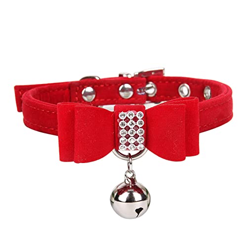 Haustierhalsbänder Samt-Elegantes Schleifen-Seil-Katzenhalsband -Hundeketten-Haustierhalsband (Red, S) von Feizikaw