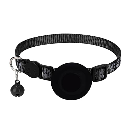 Haustierhalsband Cat Foot Printing Airtag Katzenhalsband mit Abreißklingel Airtag Katzenhalsband Reflektierendes verstellbares Riemenhalsband Breakaway mit Airtag- 1 cm breit (Black, One Size) von Feizikaw