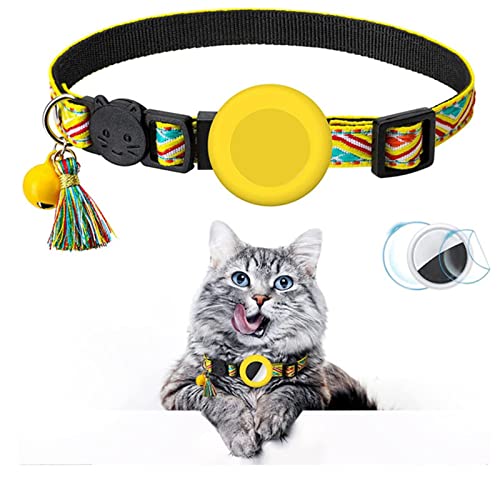 Haustierhalsband Katzenhalsband mit Glöckchen, verstellbare Abreißhalsbänder, Schnalle Silikon-Luftmarkenhalter, kompatibel mit Airtag-Haustierhalsband mit geometrischem Muster (A, One Size) von Feizikaw