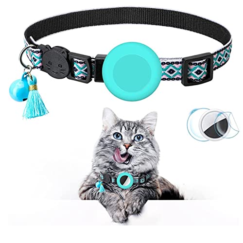 Haustierhalsband Katzenhalsband mit Glöckchen, verstellbare Abreißhalsbänder, Schnalle Silikon-Luftmarkenhalter, kompatibel mit Airtag-Haustierhalsband mit geometrischem Muster (B, One Size) von Feizikaw
