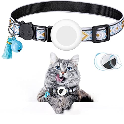 Haustierhalsband Katzenhalsband mit Glöckchen, verstellbare Abreißhalsbänder, Schnalle Silikon-Luftmarkenhalter, kompatibel mit Airtag-Haustierhalsband mit geometrischem Muster (F, One Size) von Feizikaw