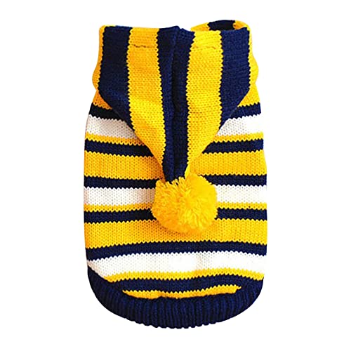 Hunde Klamotten Hundekleidung Teddy Sweatshirt Winter Gestreifter Welpen Welpenkostüm Katze Mit Hut Haustierkleidung (Yellow, L) von Feizikaw