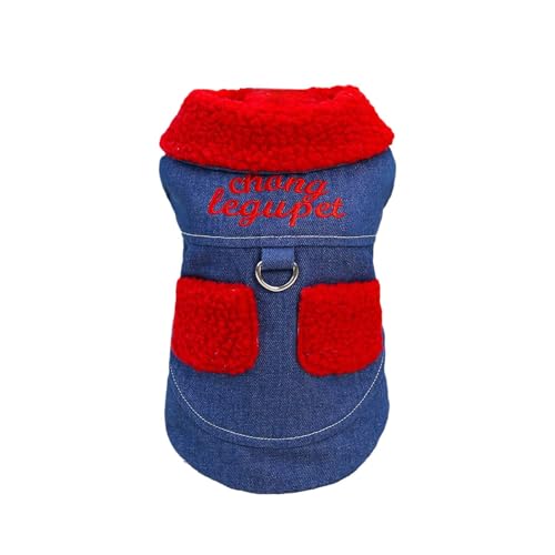 Hunde Klamotten Mit Wolle gefütterte Hundejacke, geeignet für kleine Hunde, Jeansweste für Hunde mit D-Ring und Pelzkragen, warme Haustierkleidung für Winter und Herbst, (B, One Size) von Feizikaw