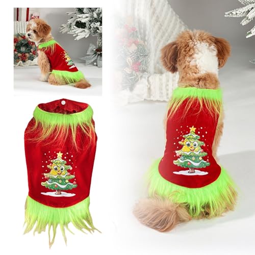 Hunde Kleidung für Kleine Hunde Weihnachtskostüm für Haustiere, grün, pelzig, Weihnachtskostüm für Haustiere, Weihnachtskostüm für Hunde und Katzen, Weihnachtsmannkostüm für Katzen und Welpen, (A, XL) von Feizikaw
