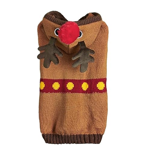 Hunde Kleidung für Kleine Hunde Weihnachtspullover Pudel, Auto, Lebkuchen, Rentier, Geweih, Weihnachtsmanngürtel, Baum- und Schneeflocken-Design (Brown, M) von Feizikaw