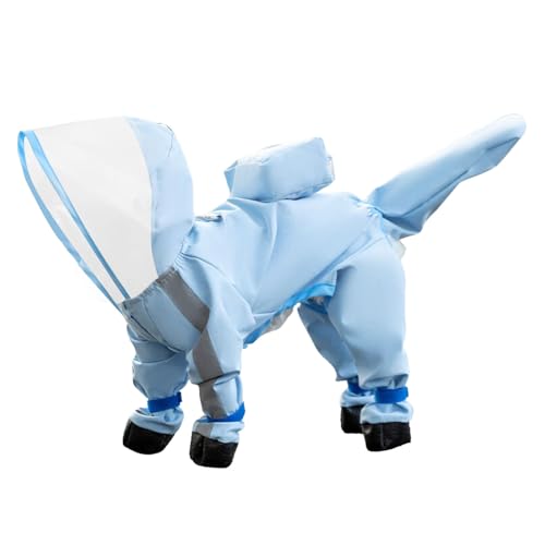 Feizikaw Hundekleid Regenmantel für kleine Hunde mit Kapuze und D-Ring, vollständig abdeckende Regenjacke für Hunde, Slicker-Poncho, Regenjacke für Hunde mit Reflektorstreifen (Blue, L) von Feizikaw