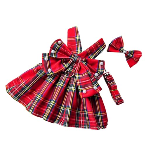 Hundekleider Niedliches und stylisches Hundegeschirrkleid mit Karomuster und Schleife für kleine Hunde, perfekt für den Innen- und Außenbereich, in verschiedenen Größen erhältlich (Red, L) von Feizikaw