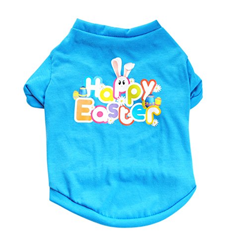 Hundekleidung Casual Ostern-Hundekleidungs-Baumwollweste-Welpen-Kostüm für kleinen Hund (Sky Blue, L) von Feizikaw