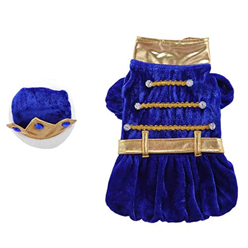 Feizikaw Hundekleidung Kleine Hunde Blaue Tunika Goldkrone Haustierkleidung Hundekleidung Frühling Sommer Katzenkleidung Kleid Haustierkleidung Party (Blue, S) von Feizikaw