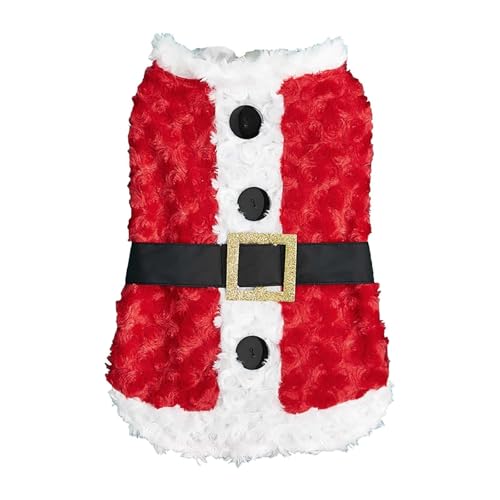 Hundekleidung Kleine Hunde Roter und grüner Plüschmantel mit weihnachtlichem Design und Gürtelschnalle, für Teddy- und Bichon Frisé-Hunde, stilvoll und figurschmeichelnd (Green, XL) von Feizikaw