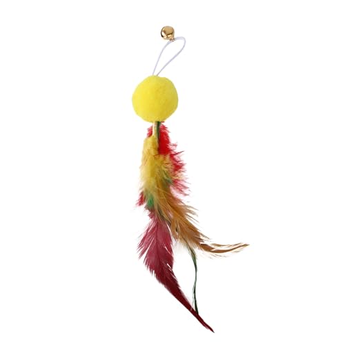Hundespielzeug Welpe Haustier Katzenspielzeug Katzen Teaser Sticks Federglocken Ersatzkopf Taschen (Yellow, 18x2x3cm) von Feizikaw