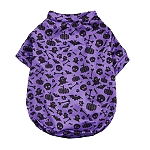 Katzen Pullover Halloween Universal Kürbiskopf Geistermuster Sonnenschutz Atmungsaktive Kleidung für kleine Haustiere (Dark Purple, L) von Feizikaw