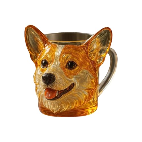 ​​Kompakte Trinkflasche für Auto​​ Glasbecher mit Hundegesicht, einzigartiges dekoratives Trinkglas für Zuhause, Wohnzimmer und Küche, 12 x 8 cm, klares Glasgeschirr (D, 12x8cm) von Feizikaw