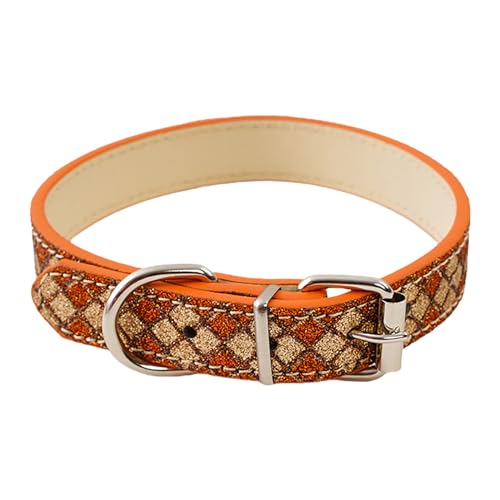 Kragen Hund Katzenhalsband, Haustierhalsband, Ring, reflektierendes Katzen-Instagram-Windleder, Kariertes Hundehalsband (Gold, M) von Feizikaw