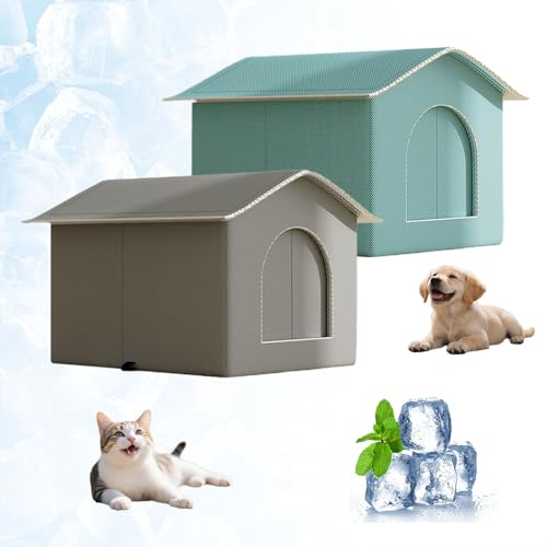 Kühlhaus für Haustiere | Klimatisiertes Katzenhaus mit 9 Eisklötzen & Erfrischungsnische | Kühlzelt für Hunde & Katzen – Ideal zur Temperaturregulierung in heißen Monaten​ (Grau, 33x33x33cm) von Feizikaw