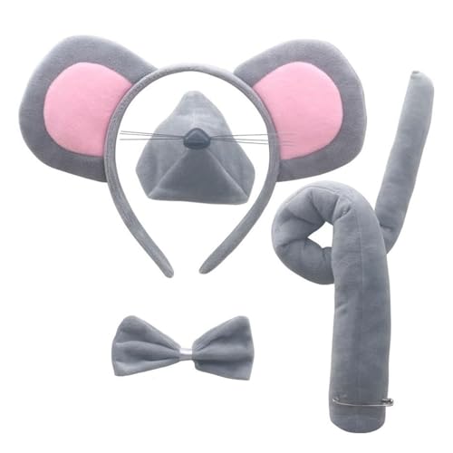 Party Accessoires Niedliches Tierkostüm-Zubehörset. Tierohren, Stirnband, Schwanz, Nase Fliege-Set. (Grey, 26X22X4CM) von Feizikaw