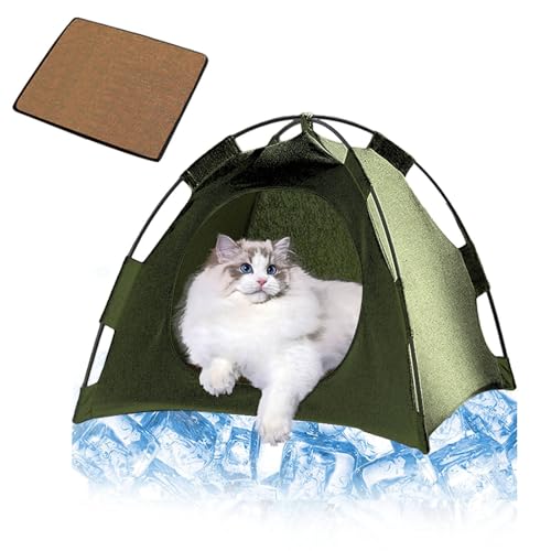 Premium Katzen-Kühlzelt: Tragbares, Atmungsaktives Kühlenzelt für Katzen | Waschbar, Leichtgewichtig – Ideal für heiße Sommer, Ruheplatz drinnen & draußen​ (Dunkelgrün, 40x40x37cm) von Feizikaw