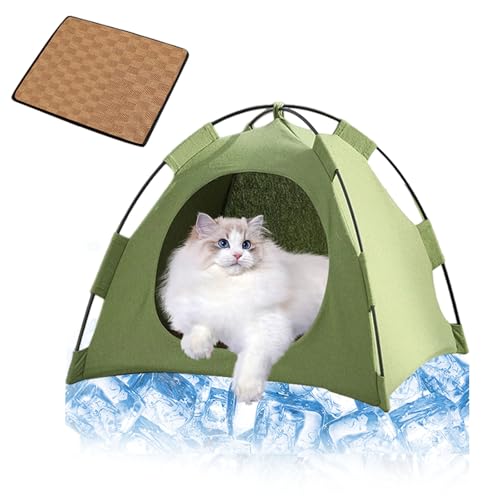 Premium Katzen-Kühlzelt: Tragbares, Atmungsaktives Kühlenzelt für Katzen | Waschbar, Leichtgewichtig – Ideal für heiße Sommer, Ruheplatz drinnen & draußen​ (Grün, 48x48x42cm) von Feizikaw
