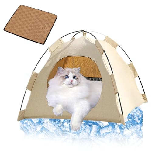 Premium Katzen-Kühlzelt: Tragbares, Atmungsaktives Kühlenzelt für Katzen | Waschbar, Leichtgewichtig – Ideal für heiße Sommer, Ruheplatz drinnen & draußen​ (Weiß, 48x48x42cm) von Feizikaw