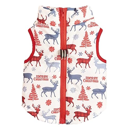 Shirts für Hunde Winter Neuankömmling Gepolsterte, verdickte Jacke im europäischen Stil mit Schneeflocken- und Schneemann-Aufdruck Trendige Wattierte Baumwolljacke Weihnachtsthema (White, M) von Feizikaw