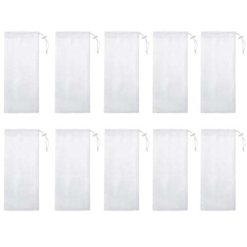 Vogelfutter Spender Vogelfutternetzbeutel, Vogelfutterspender, Kordelzug, Polyester, sechseckiger Netzbeutel, zum Aufhängen, Futternetzbeutel, Vorrat, Vogelfutterbeutel, 5 Stück (White, One Size) von Feizikaw