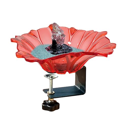 Vogelfutter Station Vogelbad zur Befestigung, Vogelbad aus Glas, Schüssel, Spa mit Verstellbarer, Stabiler Stahlklemme für die Dekoration im Garten, Terrasse oder Hof im Freien, Rot (A, 19.7cm) von Feizikaw