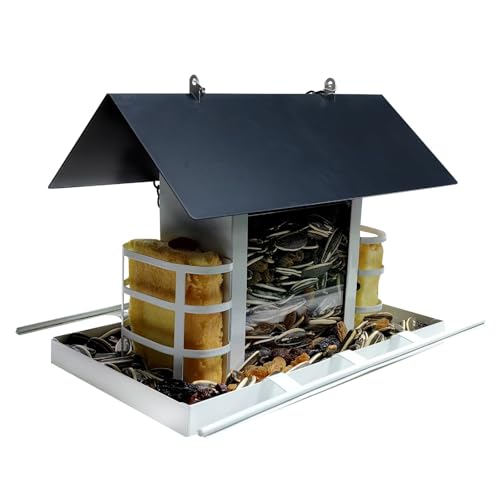 Vogelfutterhaus Vogelfutterstation für den Außenbereich, für Finken und Meisen, große Kapazität und langlebig (Black, 19x15x12CM) von Feizikaw