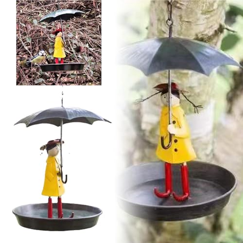 VogelhäUser FüR DraußEn „ mit Regenschirm für kleines Mädchen, Metallhandwerk, Garten, Vogelbeobachtungszubehör, Ornament, Dekoration“ ！ (Yellow, 25cm) von Feizikaw