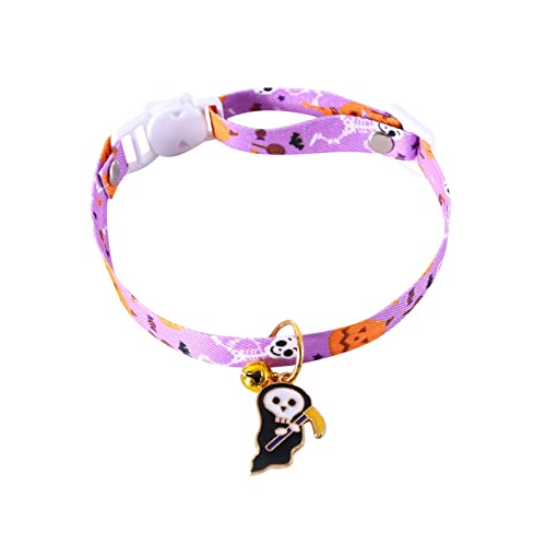 Welpen Halsbänder Halloween-Katzenhalsband Breakaway mit Glöckchen-Kürbishalsbändern Halloween-Anhänger für Katzen (Purple, One Size) von Feizikaw