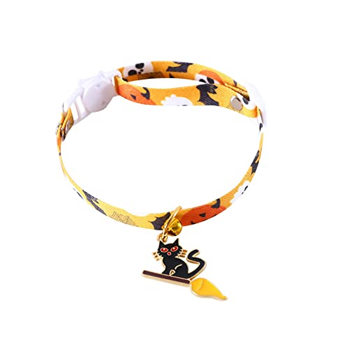 Welpen Halsbänder Halloween-Katzenhalsband Breakaway mit Glöckchen-Kürbishalsbändern Halloween-Anhänger für Katzen (Yellow, One Size) von Feizikaw