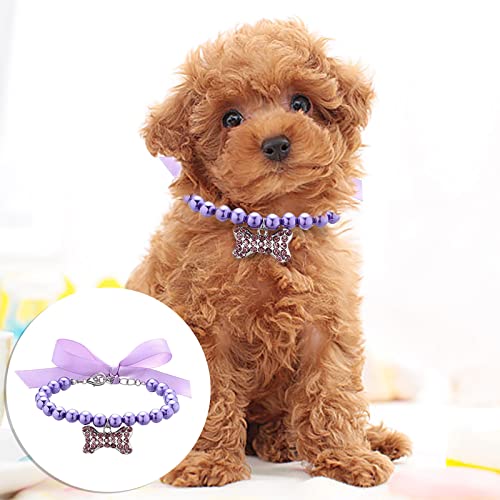 Welpen Halsbänder Haustier-Perlenhalsband für kleine Haustiere, Katzen, Hunde, Halsband, Hundeknochen, Verstellbarer Anhänger, Schmuck (Purple, S) von Feizikaw