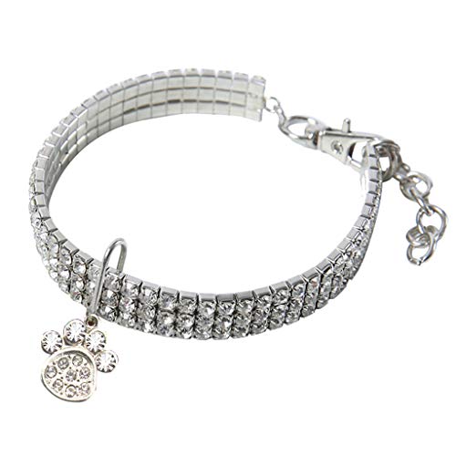 Welpen Halsbänder Hund Bling Halskette Fancy Footprint Mini Haustier Strass Hundehalsbänder Chocker Haustierhalsbänder (White, M) von Feizikaw