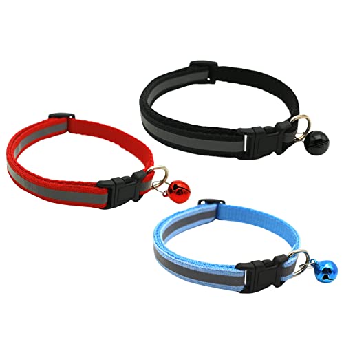 Welpen Halsbänder Set 3Pcs Reflektierendes Katzenhalsband mit Solid & Small Pet Collar 7.48 (Black, One Size) von Feizikaw